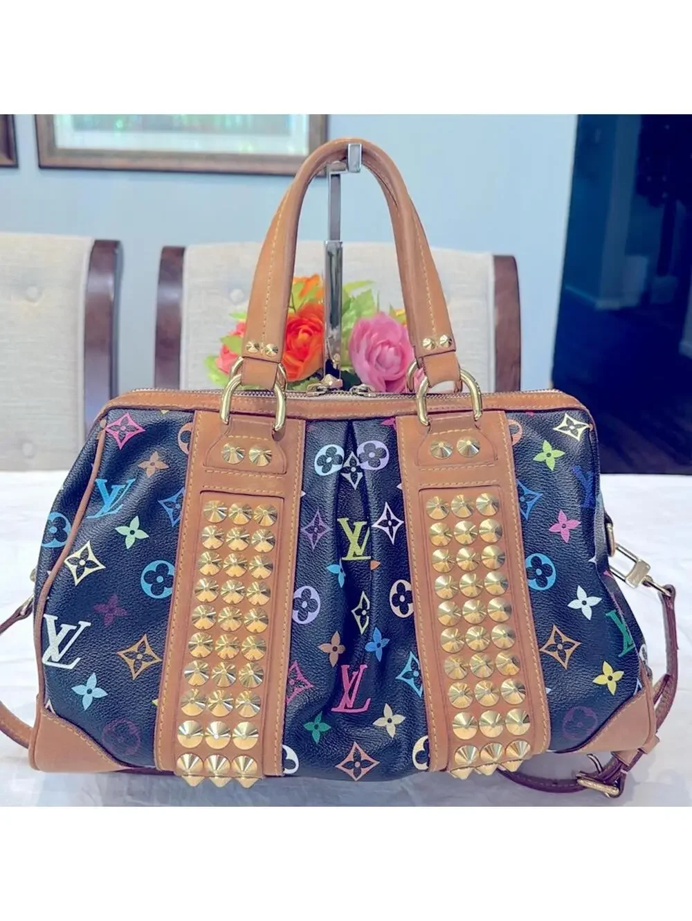 Authentic Louis Vuitton White Noir Multicolor Courtney MM bag